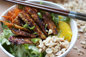 Vietnamese Noodle Bowl with Sweet and Spicy Tempeh