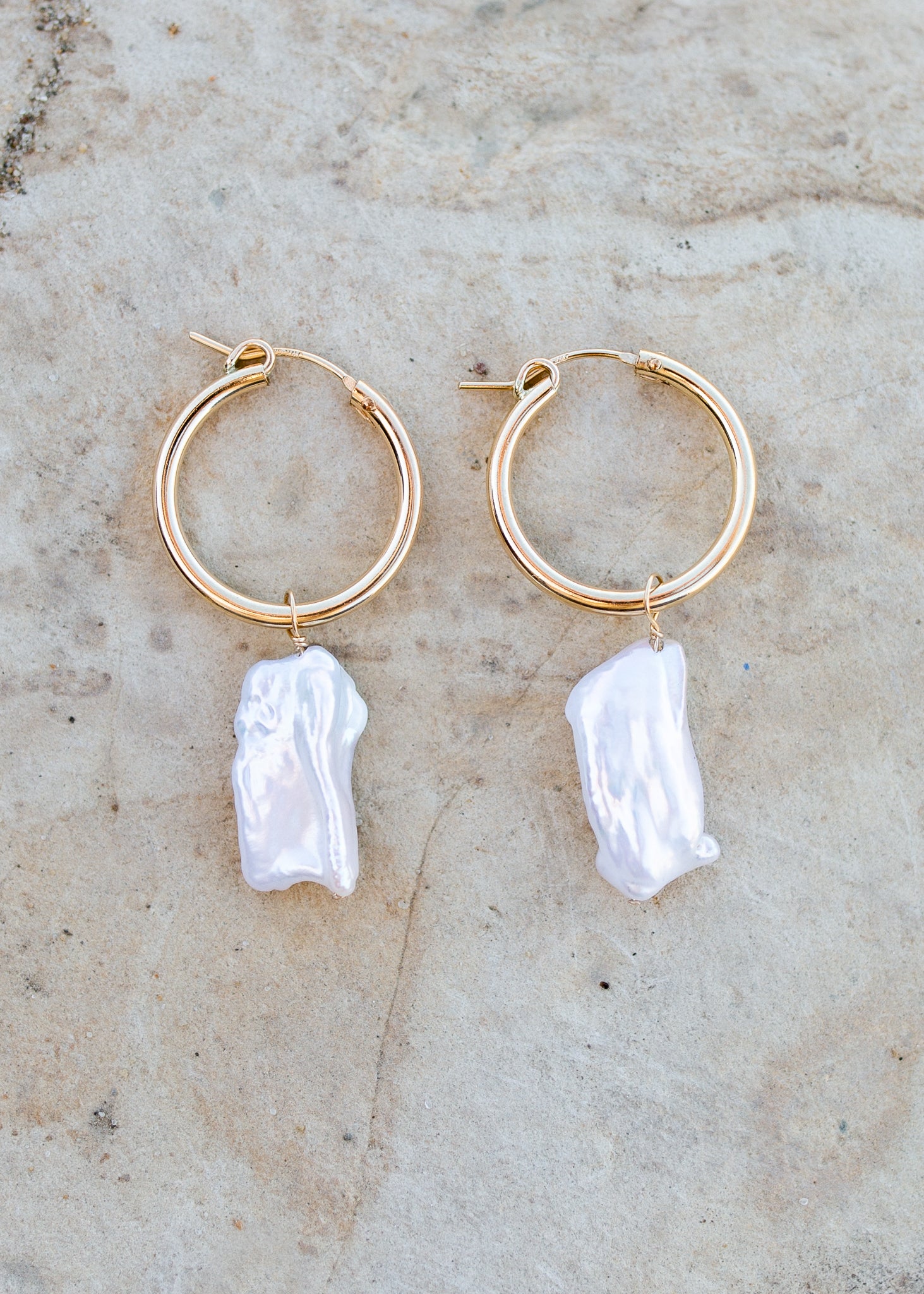 Gold hoops with chunky white biwa pearl nuggets